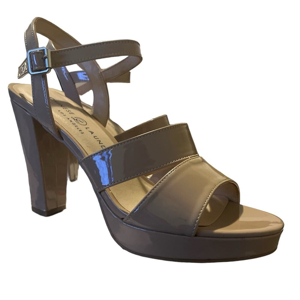 CHINESE LAUNDRY PATENT NUDE SANDALS HEEL PLATFORM SZ 9.5